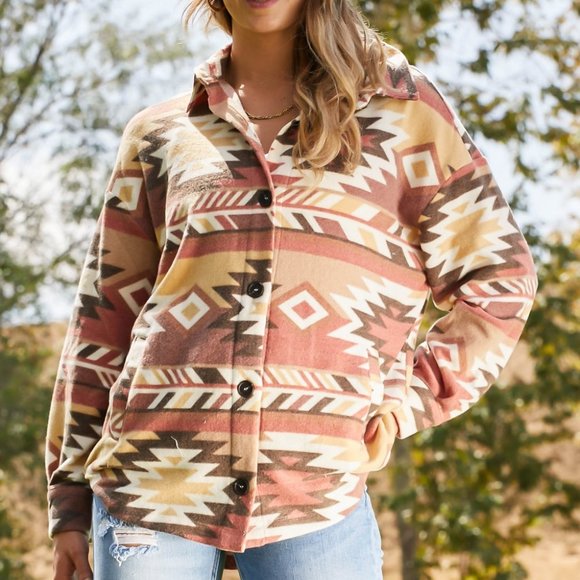 Zenana Firelit Night Full Size Brushed Geometric Print Shacket - Picture 5 of 8